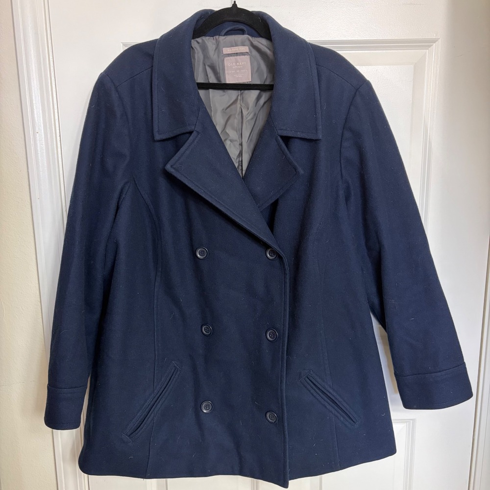 Old Navy Womens Plus 4X Navy Blue Wool Blend Double Breasted Pea Coat Jacket